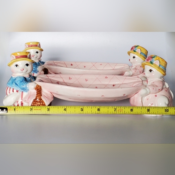 (2) 1992 Fitz and Floyd Ceramic Rabbits / Bunny Pink Oval Dishes - Picture 5 of 16